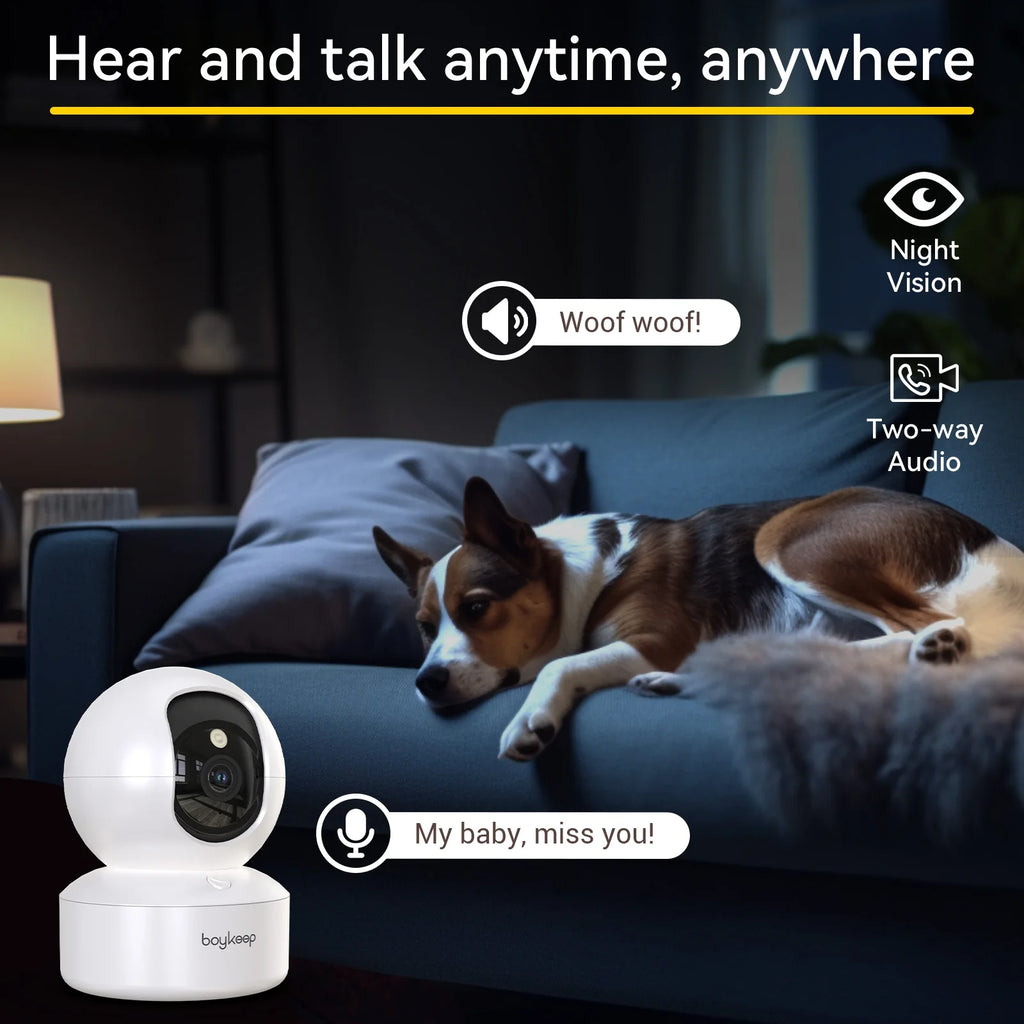 Boykeep 2K Pet Dog Camera with Phone App, 5G/2.4GHz WiFi Indoor Security Baby Camera, 360° Pan & Tilt, 2-Way Audio, Night Vision - TechSmartX