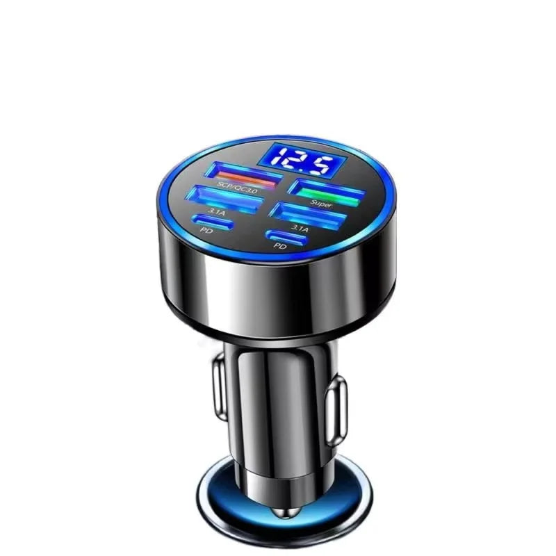 100W 6 Ports Car charger Fast charging PD Qc3.0 USB C Car Phone charger Type C Adapter in Car For iPhone Samsung Huawei Xiaomi