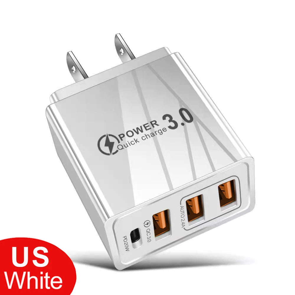 48W USB QC 3.0 Charger Type C PD Fast Charge For iPhone 12 13 Max Samsung S21 Huawei Xiaomi Mobile Phone EU/US Plug Wall Charger