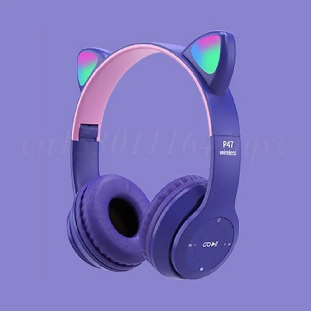 Wireless Headphones Cat Ear Gaming Headset Glow Light Bluetooth-Compatible Helmets Cute Over-Ear Headsets for Kids and Adult - TechSmartX