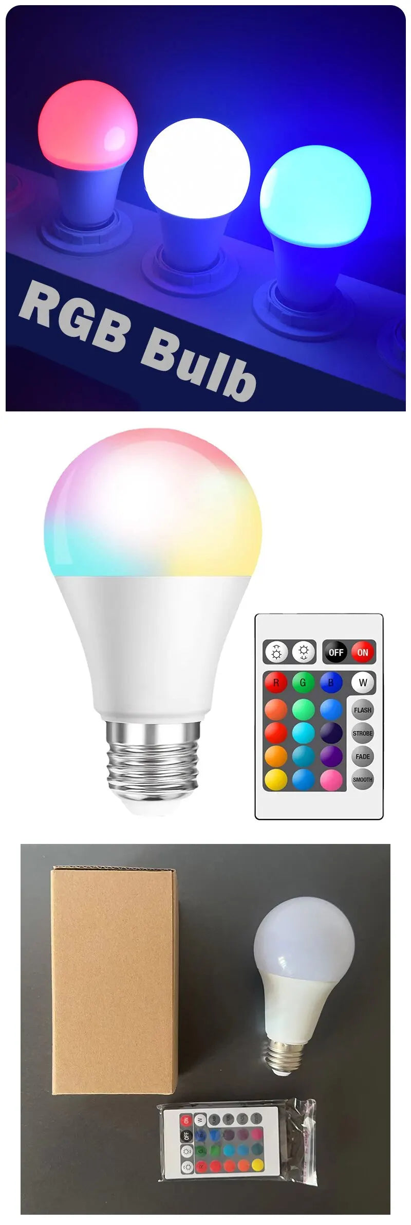 LED RGB Light Bulb AC 220V 230V E27 Bombillas LED  IR Remote Control Changeable Colorful RGBW Led Lamp Spotlight Bulb - TechSmartX
