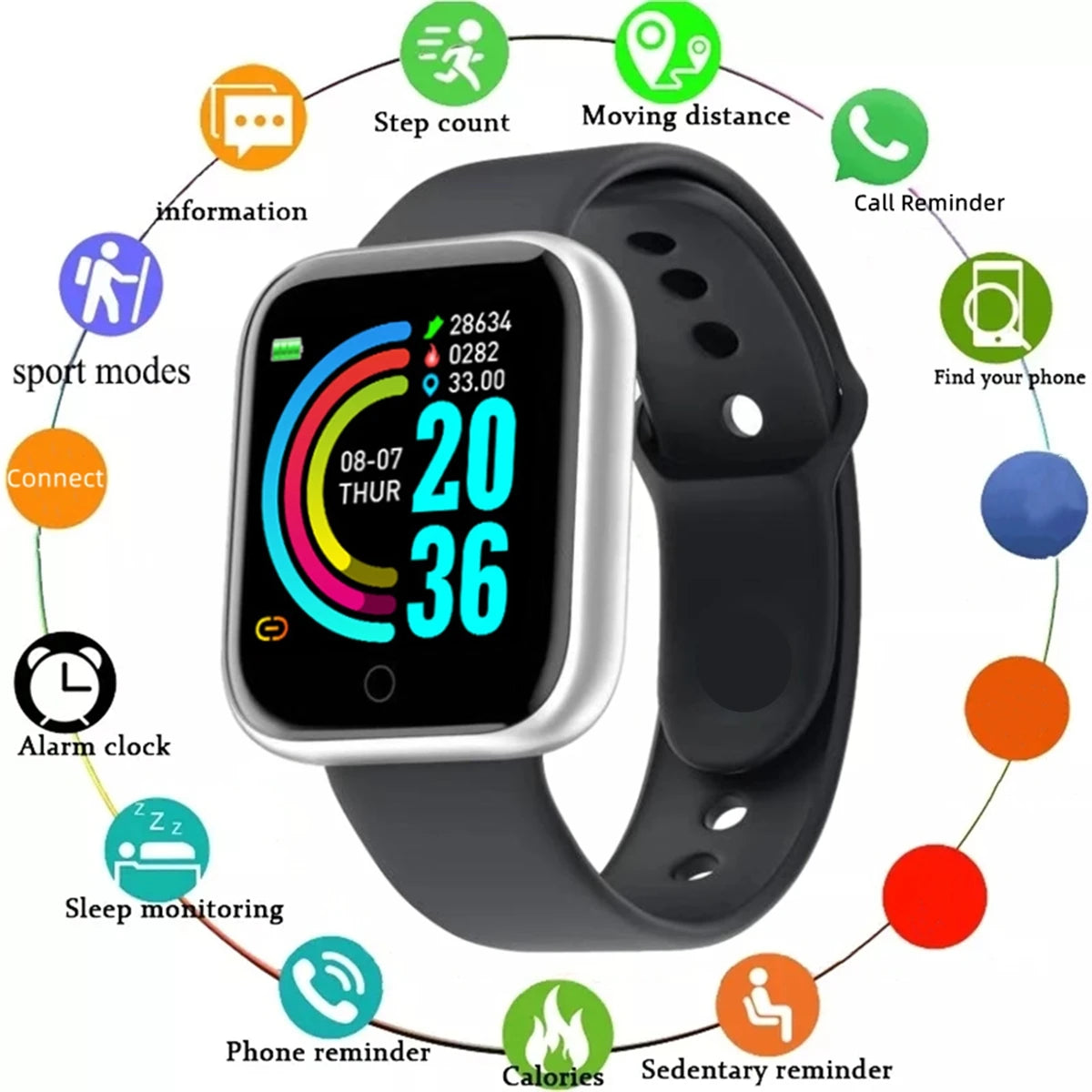 Smartwatch Men Women Wristwatches Smart Watch Message Fitness Monitor Bracelet Birthday Gift Electronic Clock For Android IOS - TechSmartX