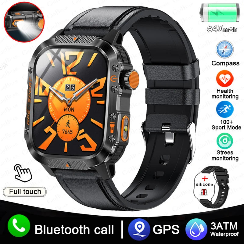 2025 New Military Outdoor Smart Watch Men's GPS Flashlight Bluetooth Call 2.01" AMOLED Screen 3ATM Waterproof Sports Smartwatch - TechSmartX