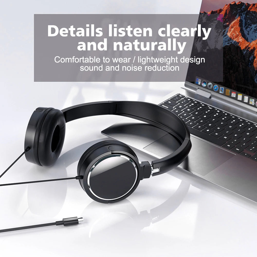 3.5mm/Type-C Wired Headphones Noise Cancelling Business Over Ear Headset Flexible Adjustable Stereo Earphones for PC MP3 Mobile - TechSmartX