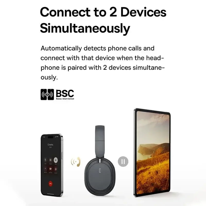 Baseus Wireless Headphones Bluetooth 5.3 HIFI Level Earphone 40mm Driver Foldable Over Ear Headsets 70H Playtime Spatial Audio - TechSmartX