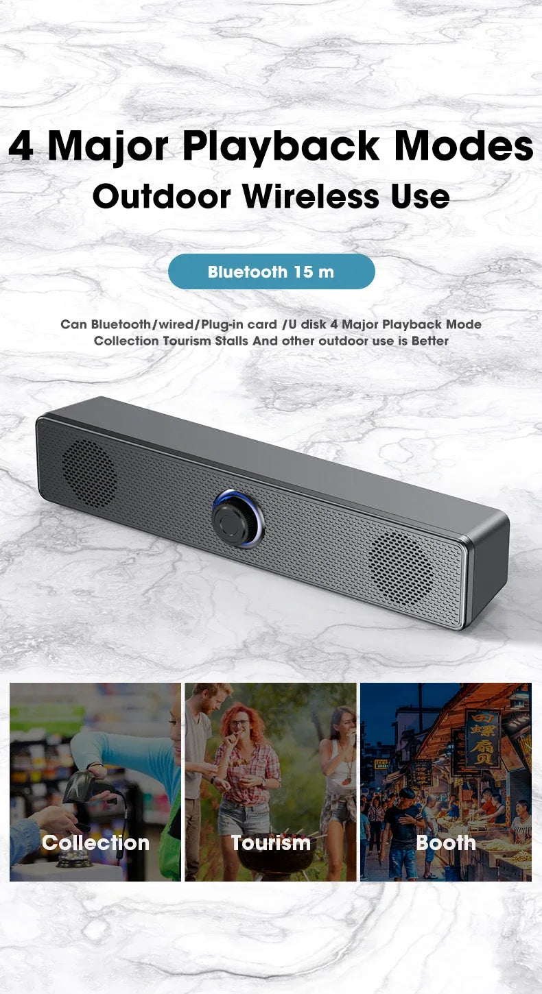 PC Soundbar Wired and  Bluetooth Speaker USB Powered Soundbar for TV Pc Laptop Gaming Home Theater Surround Audio System - TechSmartX