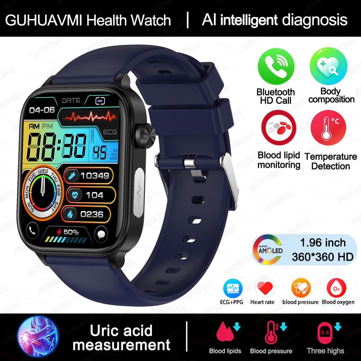 2025 New ECG+PPG Monitoring Smart Watch Women Blood pressure Blood Lipid Uric Acid Women Menstrual Health Tracker Smartwatches - TechSmartX