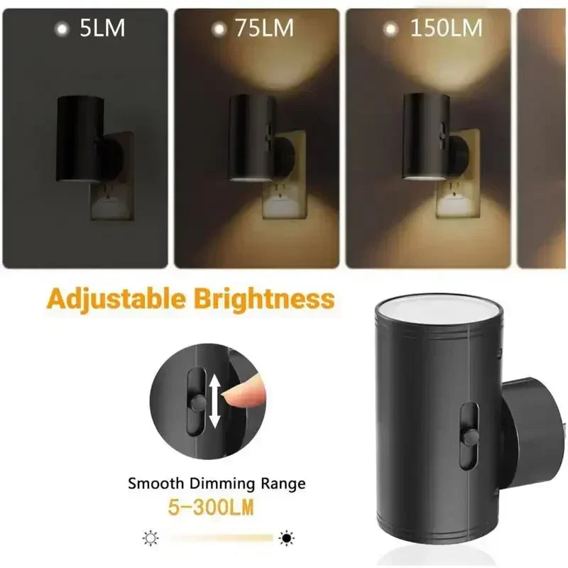 LED Night Light Plug in Dusk to Dawn Sensor Adjustable Brightness Dimmable Night Lights for Kitchen Hallway Bedroom Stairs - TechSmartX