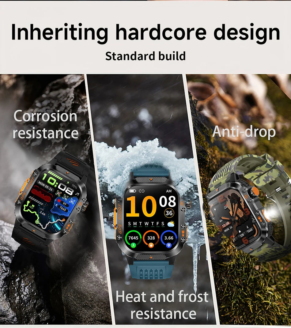 2025 New Military Outdoor Smart Watch Men's GPS Flashlight Bluetooth Call 2.01" AMOLED Screen 3ATM Waterproof Sports Smartwatch - TechSmartX