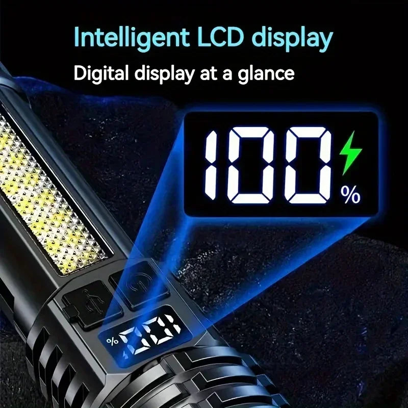 High Power LED Flashlight Portable Zoom Torch Type-C Rechargeable Waterproof Light with COB Side Lamp for Outdoor Camping Hiking - TechSmartX