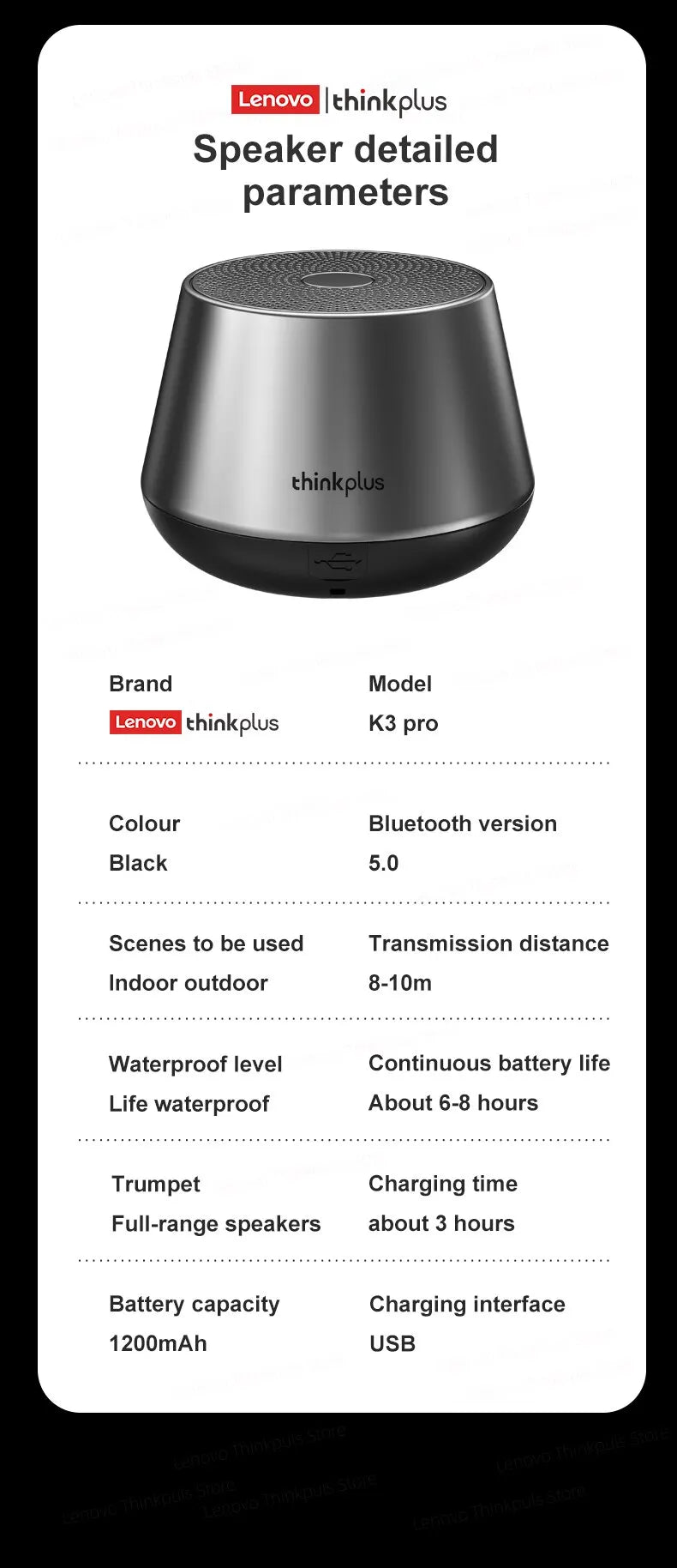 Original Lenovo K3 Pro Bluetooth V5.0 Speaker Big Audio With Deep Bass Sound Outdoor Soundbox Music Portable Camping Loudspeaker - TechSmartX