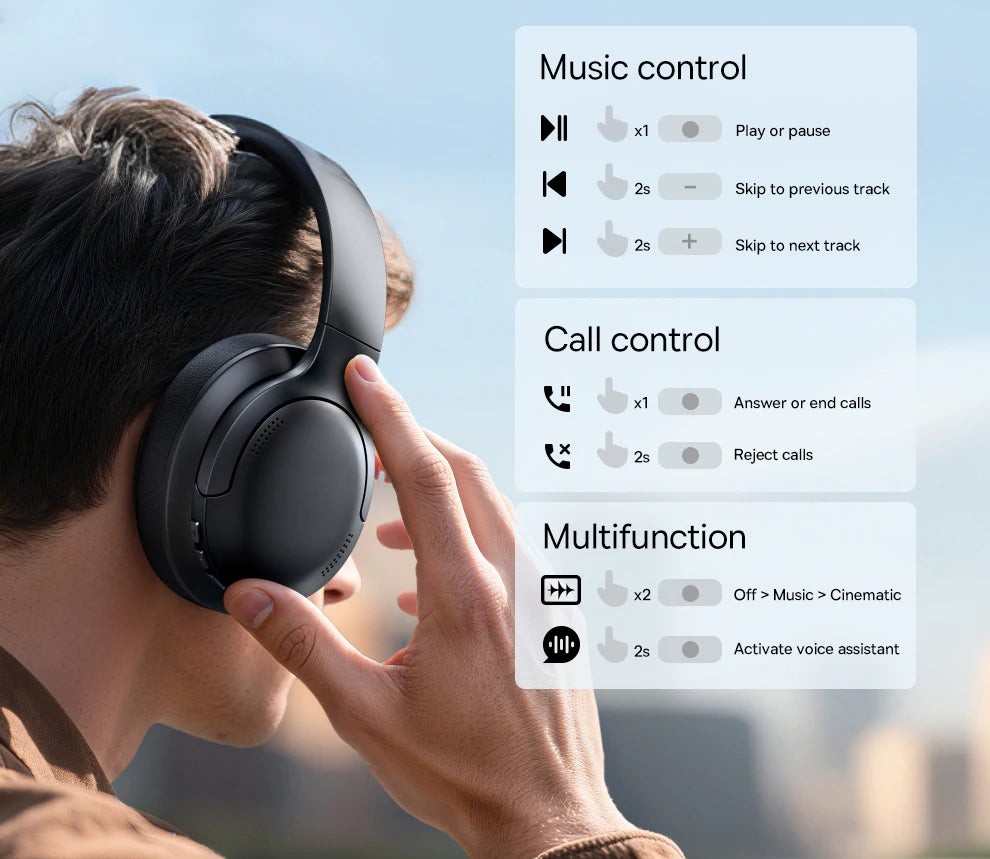 Baseus Wireless Headphones Bluetooth 5.3 HIFI Level Earphone 40mm Driver Foldable Over Ear Headsets 70H Playtime Spatial Audio - TechSmartX