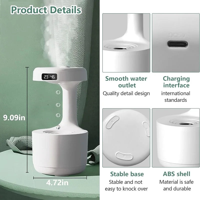 Anti-Gravity Humidifier New Ultrasonic Humidifier with Dual Power-Off Protection Large Capacity Air Humidifierw for Home/Office - TechSmartX