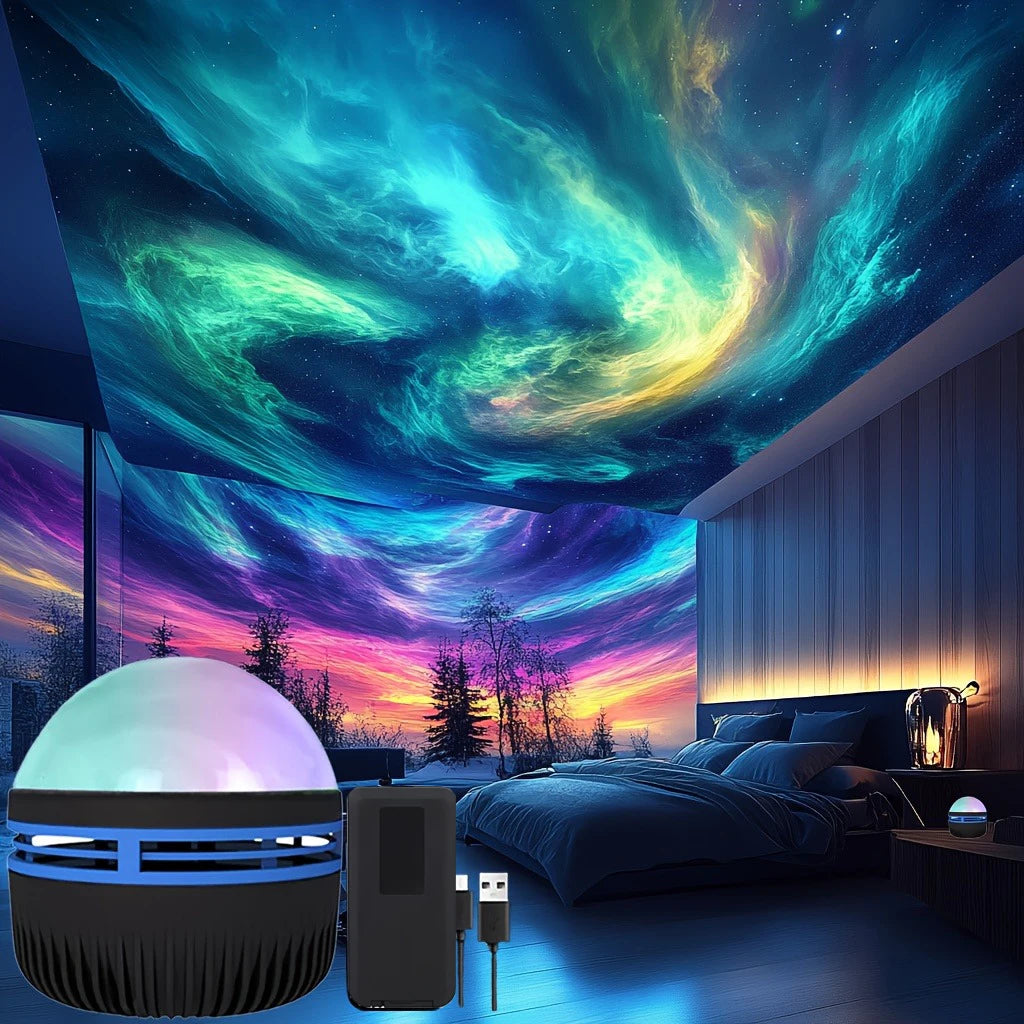 1pc LED Northern Lights Projection Lamp,Aurora Borealis Effect,Remote Control,USB Powered,Color-Changing Light,For Bedroom Decor - TechSmartX