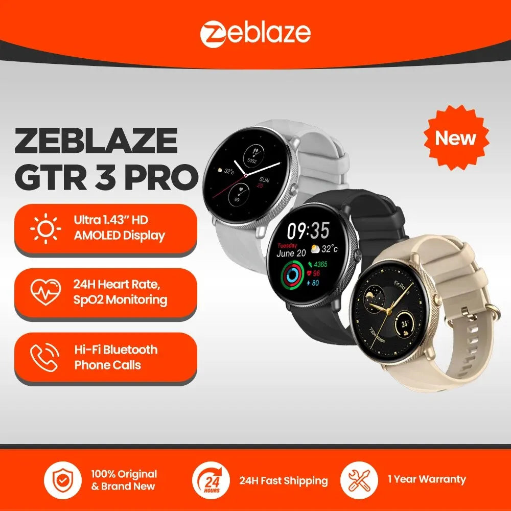 Zeblaze GTR 3 Pro Voice Calling Smart Watch 1.43" AMOLED Display 316L Stainless Steel Frame Fitness Tracking Smartwatch - TechSmartX
