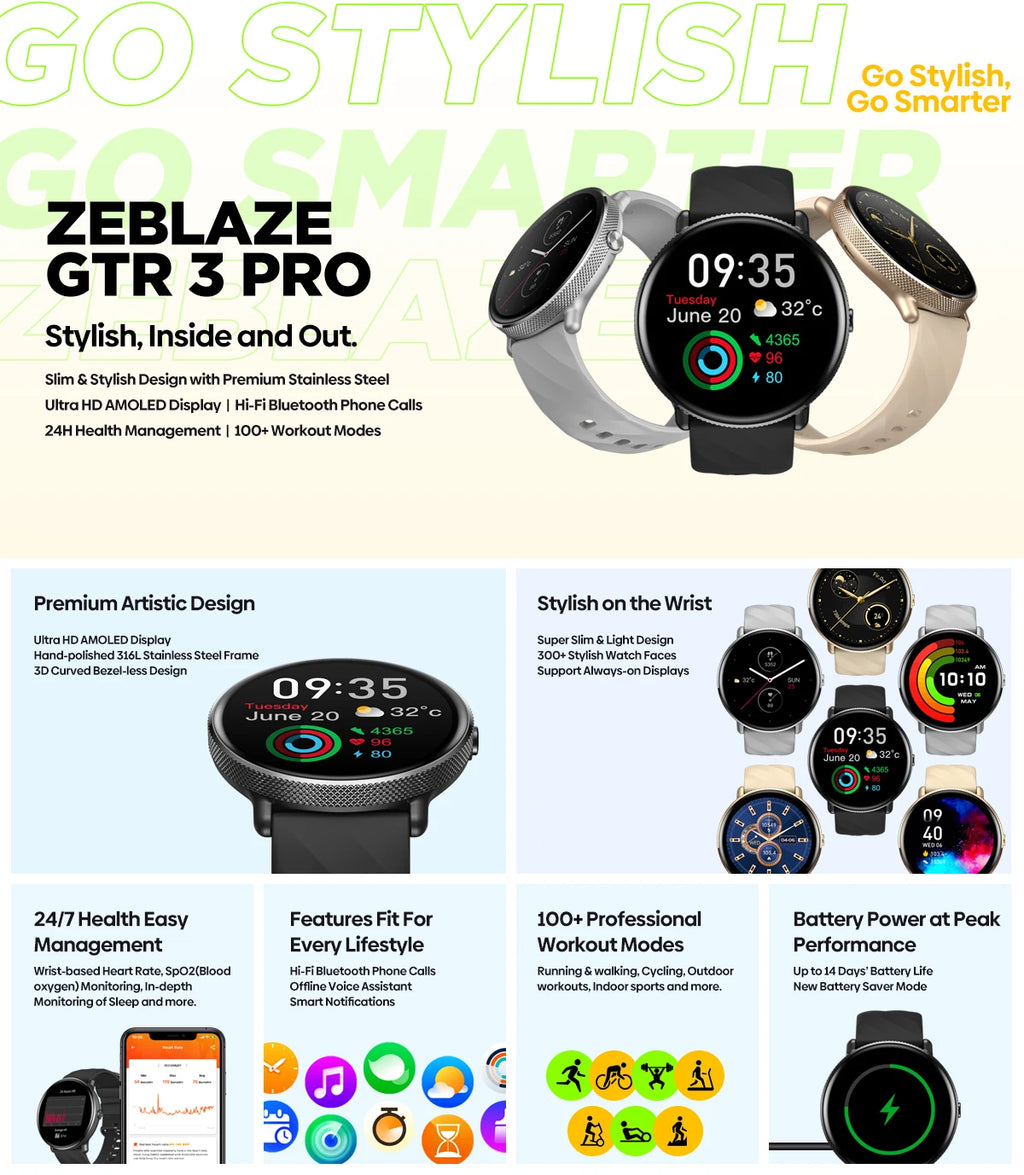Zeblaze GTR 3 Pro Voice Calling Smart Watch 1.43" AMOLED Display 316L Stainless Steel Frame Fitness Tracking Smartwatch - TechSmartX