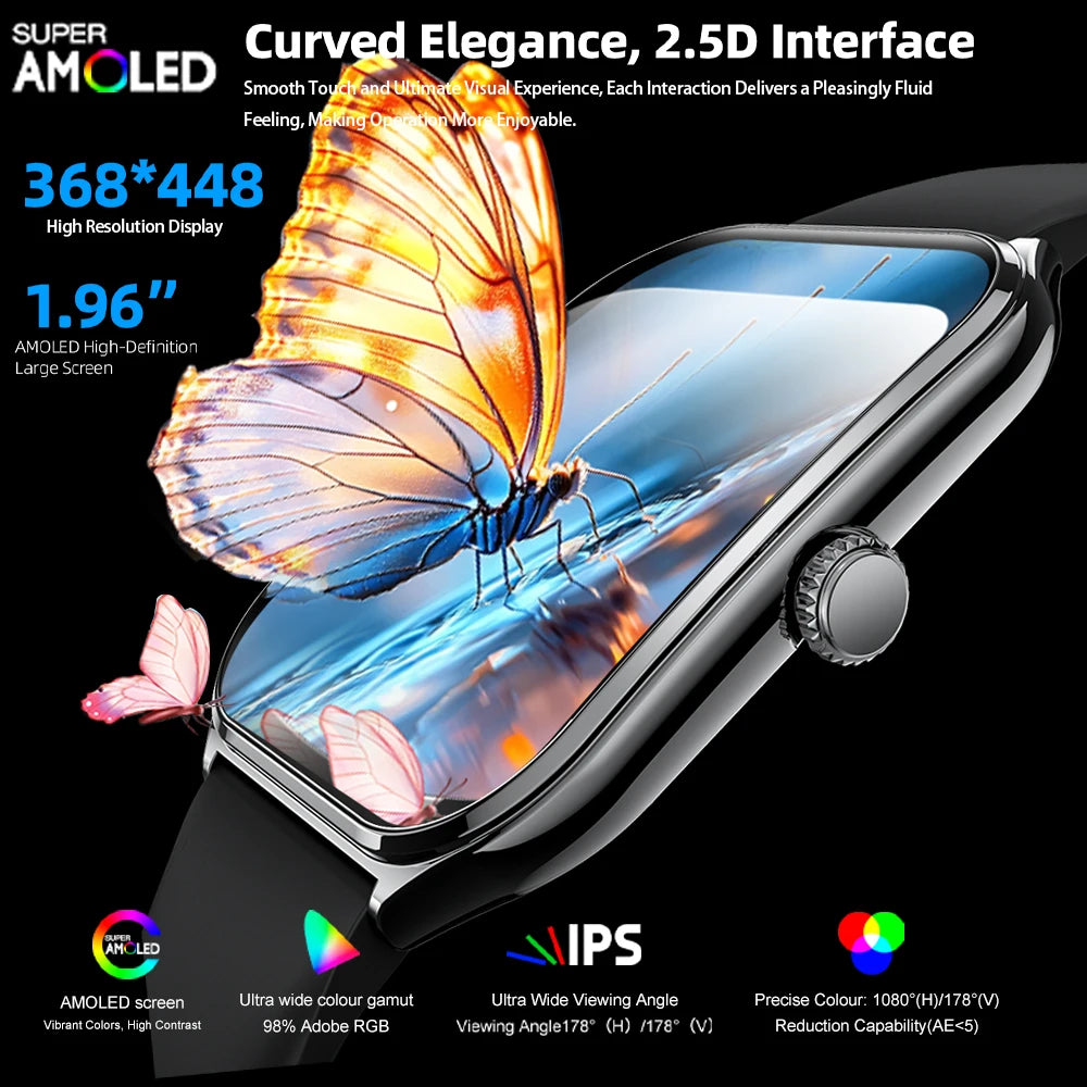 2025 New 7.5MM Ultra Thin Smart Watch Men 1.96"AMOLED Screen Always Show Time Heart Rate Sport Waterproof BT Call Smartwatch - TechSmartX