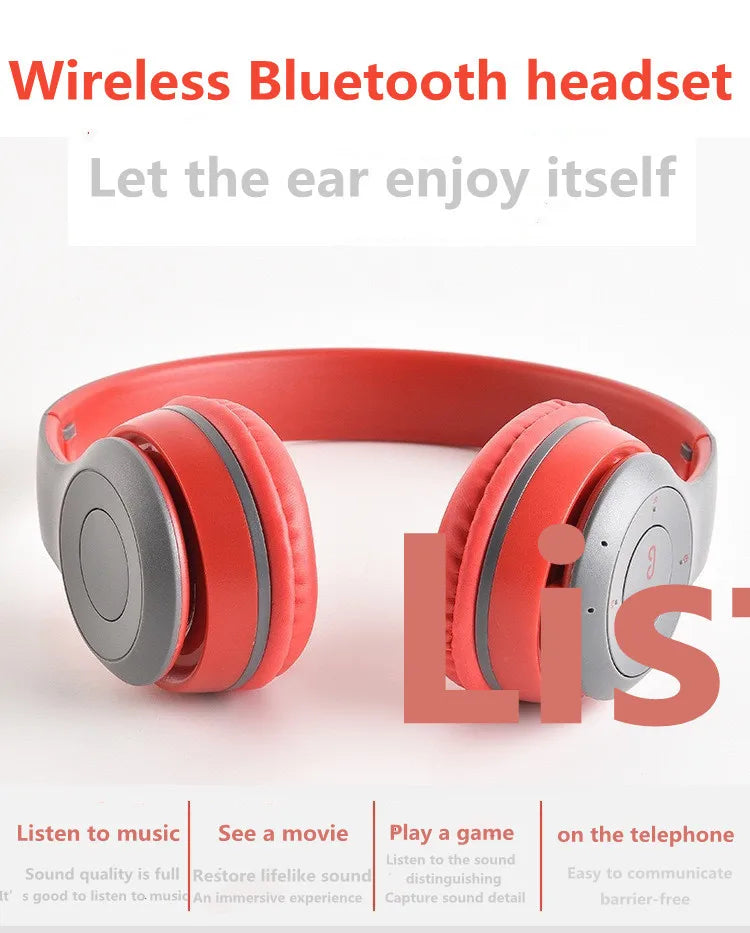 P47 Bluetooth 5.0 Wireless Headphone Foldable HIFI Stereo Bass Earphone Kid Helmet Gift With Mic USB Adaptor For iPhone Game - TechSmartX