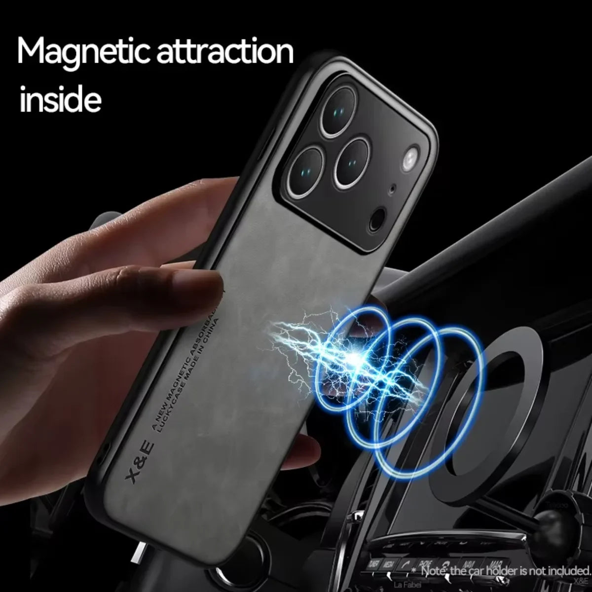 Leather  Phone Case  for APPLE IPhone 17 Air 16 15 14 13 Pro Max 16e Cover Metal Plate for Magnetic Car Mount (NOT INCLOUED)