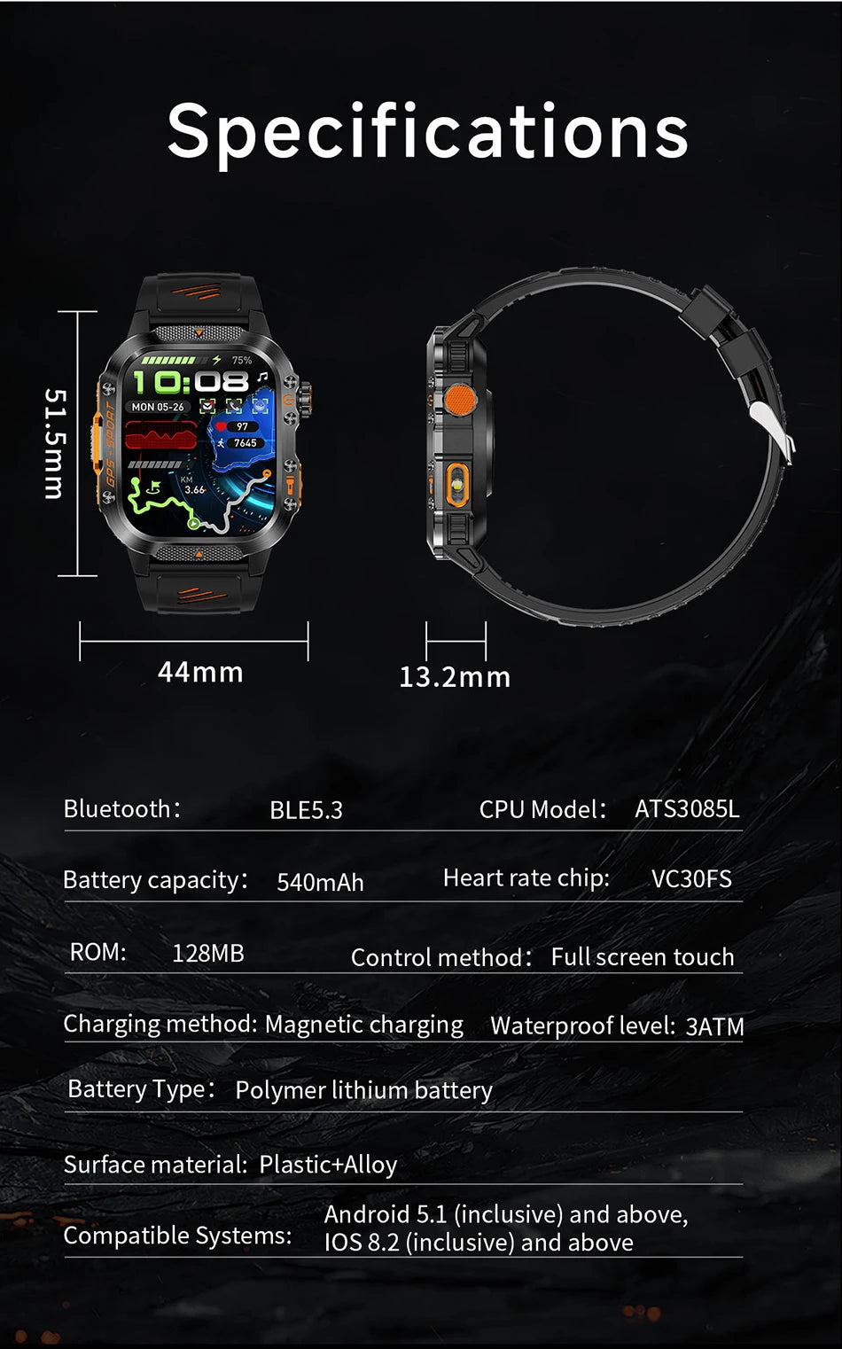 2025 New Military Outdoor Smart Watch Men's GPS Flashlight Bluetooth Call 2.01" AMOLED Screen 3ATM Waterproof Sports Smartwatch - TechSmartX