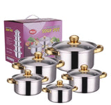 Set de oale din inox cu 10 piese, capace din sticla