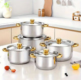 Set de oale din inox cu 10 piese, capace din sticla