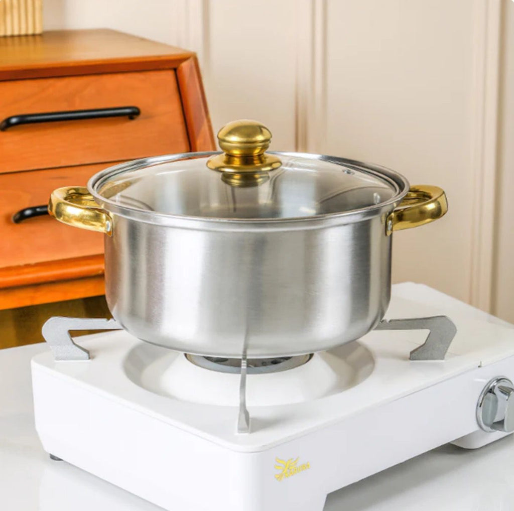 Set de oale din inox cu 10 piese, capace din sticla