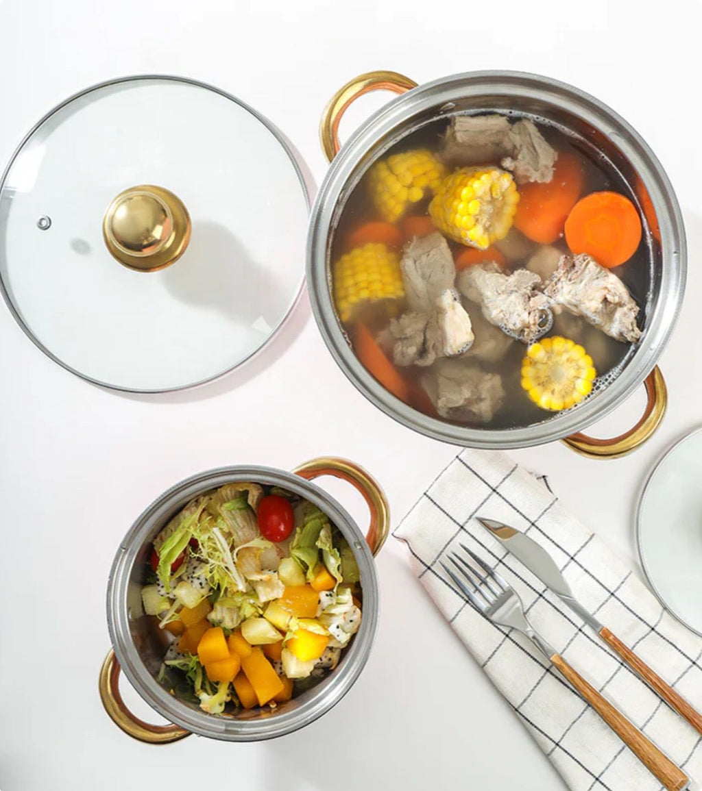 Set de oale din inox cu 10 piese, capace din sticla