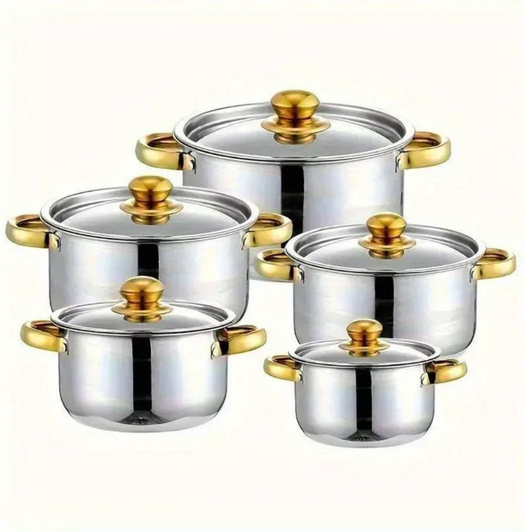 Set de oale din inox cu 10 piese, capace din sticla