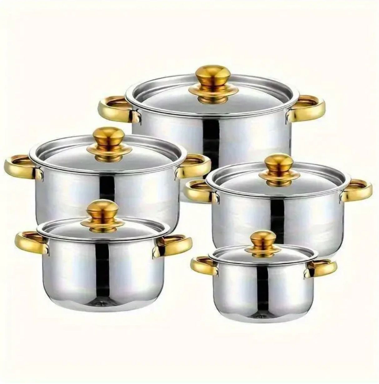Set de oale din inox cu 10 piese, capace din sticla