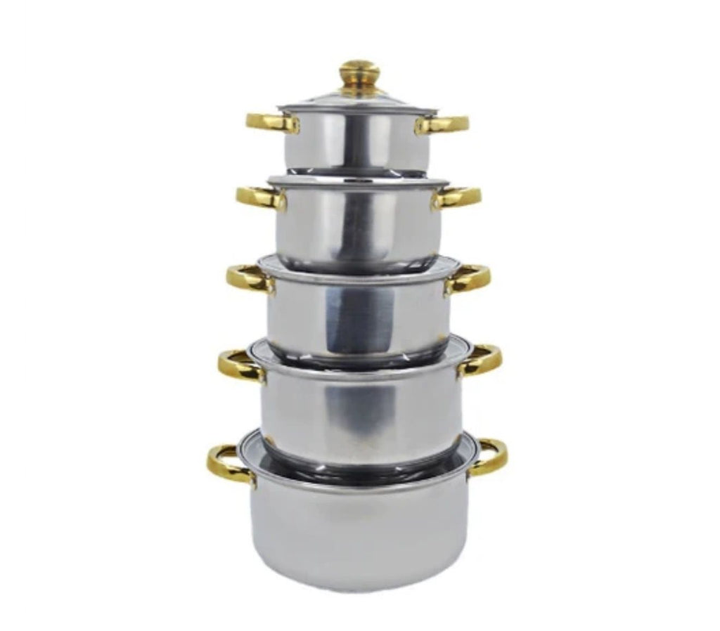 Set de oale din inox cu 10 piese, capace din sticla