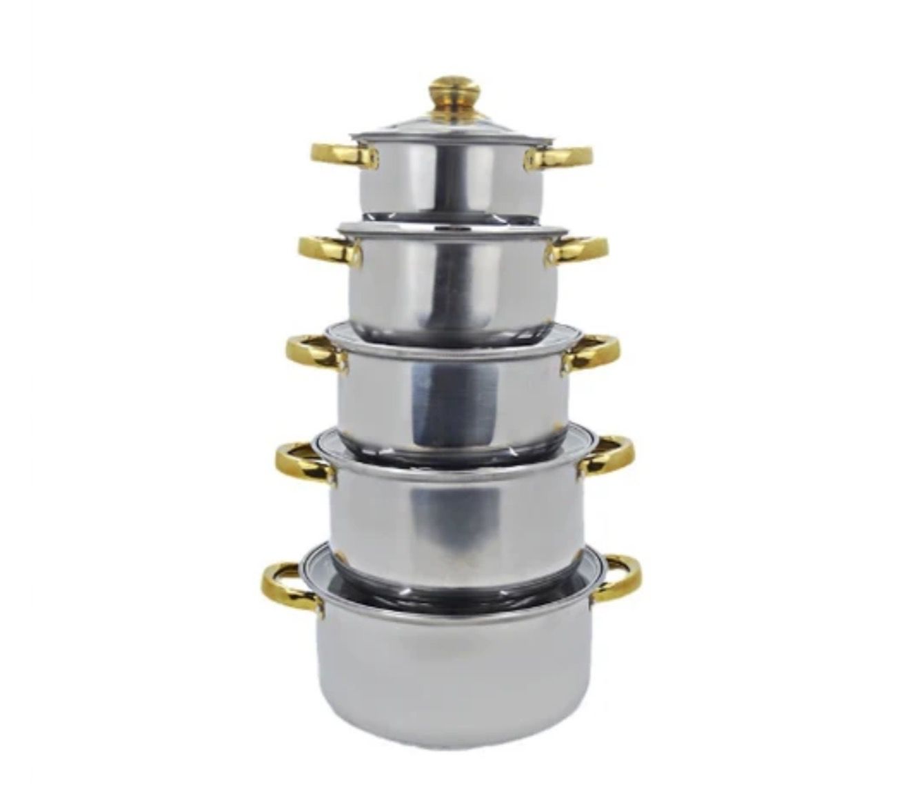 Set de oale din inox cu 10 piese, capace din sticla