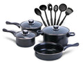 Set de Gatit cu 13 Piese, Oale, Cratite, Tigaie Antiaderenta si Ustensile de Bucatarie, Negru