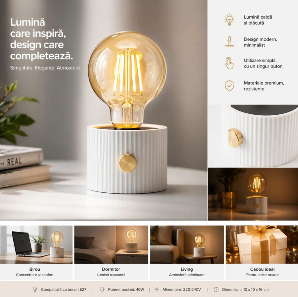 Lampă LED Decorativă 15.5x8.5cm, cu Buton Reglare Intensitate, Lumină Caldă, Incarcare USB Engros