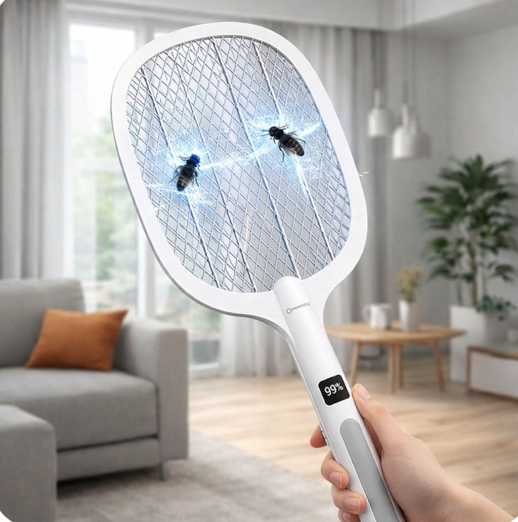Paleta electrica anti-insecte Revento Flash 11, 21.8 x 52.8 cm, acumulator 1200 mAh, USB-C, Alb
