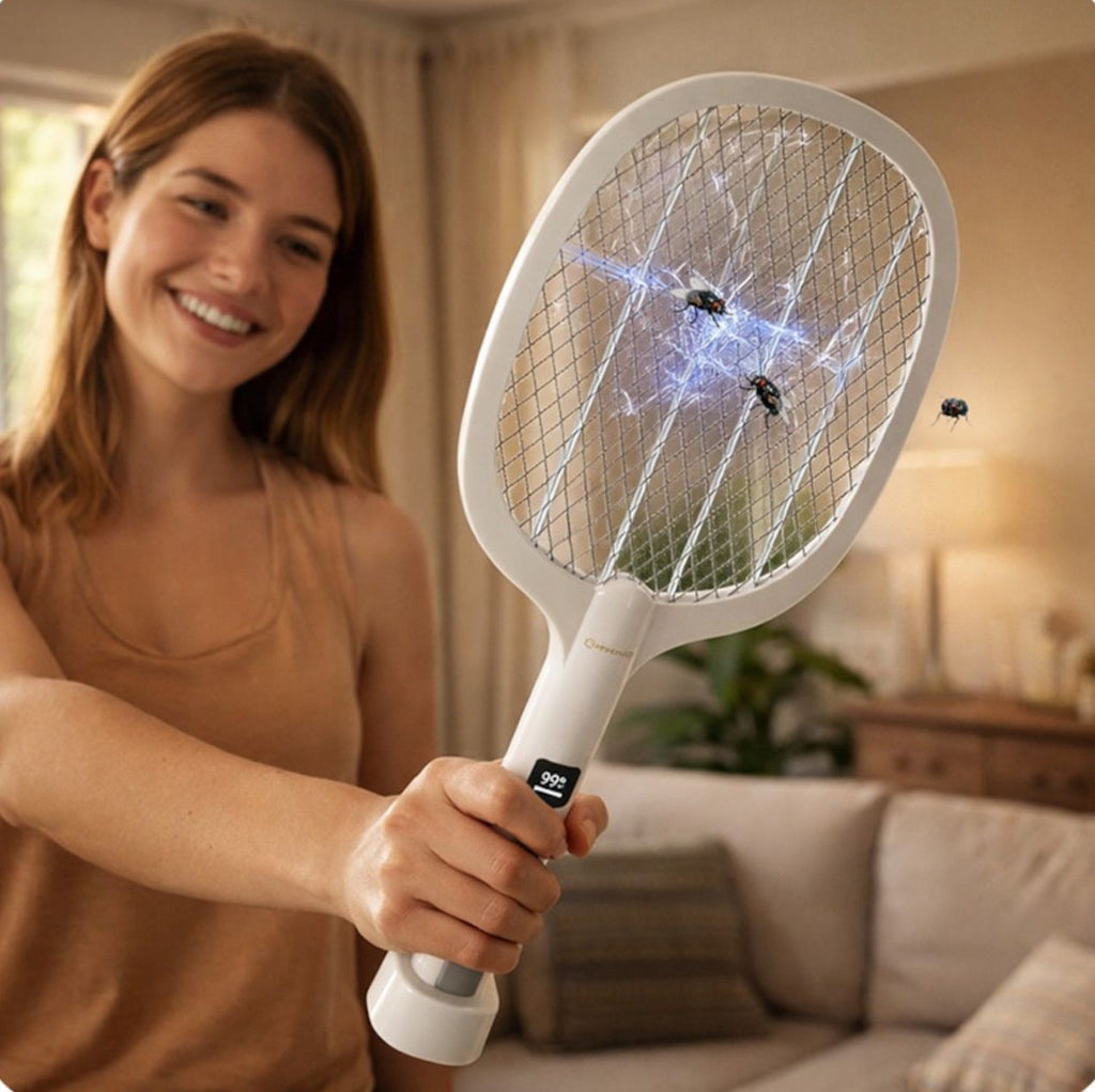 Paleta electrica anti-insecte Revento Flash 11, 21.8 x 52.8 cm, acumulator 1200 mAh, USB-C, Alb