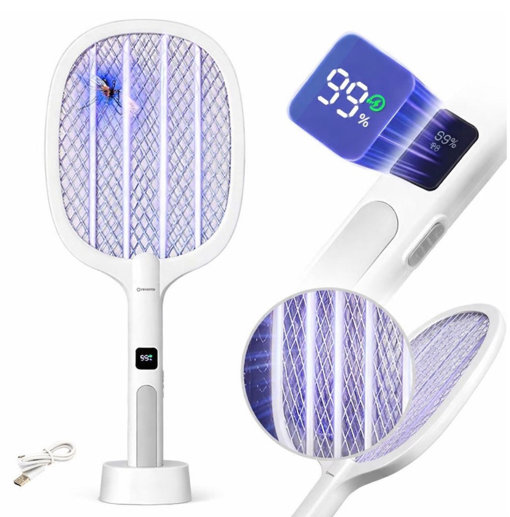 Paleta electrica anti-insecte Revento Flash 11, 21.8 x 52.8 cm, acumulator 1200 mAh, USB-C, Alb