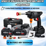 Aparat de Spălat cu Presiune Fără Fir Infiniteea™ 500W, 30 Bari, 2 Acumulatori 48V 5000mAh, Autonomie 3h, 3 Moduri de Pulverizare, Filtru de Apă, Recipient pentru Spumă, Furtun 5m, Kit Complet cu Trusă, Negru
