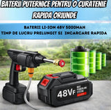 Aparat de Spălat cu Presiune Fără Fir Infiniteea™ 500W, 30 Bari, 2 Acumulatori 48V 5000mAh, Autonomie 3h, 3 Moduri de Pulverizare, Filtru de Apă, Recipient pentru Spumă, Furtun 5m, Kit Complet cu Trusă, Negru