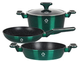 Set 4 piese: 3 vase din aluminiu, compatibile cu plita cu inductie, 1 capac din sticla termorezistenta