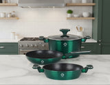 Set 4 piese: 3 vase din aluminiu, compatibile cu plita cu inductie, 1 capac din sticla termorezistenta