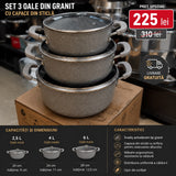 Set oale din granit, 3 piese, cu capace din sticlă, gri