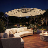 Umbrela de Gradina Solara LED 10ft (305cm), 24 LED, 8 Spite, Impermeabila, cu Manivela si Baza Cruce