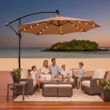 Umbrela de Gradina Solara LED 10ft (305cm), 24 LED, 8 Spite, Impermeabila, cu Manivela si Baza Cruce