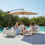 Umbrela de Gradina Solara LED 10ft (305cm), 24 LED, 8 Spite, Impermeabila, cu Manivela si Baza Cruce