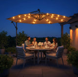 Umbrela de Gradina Solara LED 10ft (305cm), 24 LED, 8 Spite, Impermeabila, cu Manivela si Baza Cruce