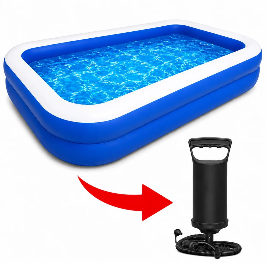 Piscină Gonflabilă Mare pentru Familie 200 x 120 x 40 cm + Pompă de Umflare CADOU | PVC Rezistent, 2 Inele de Siguranță