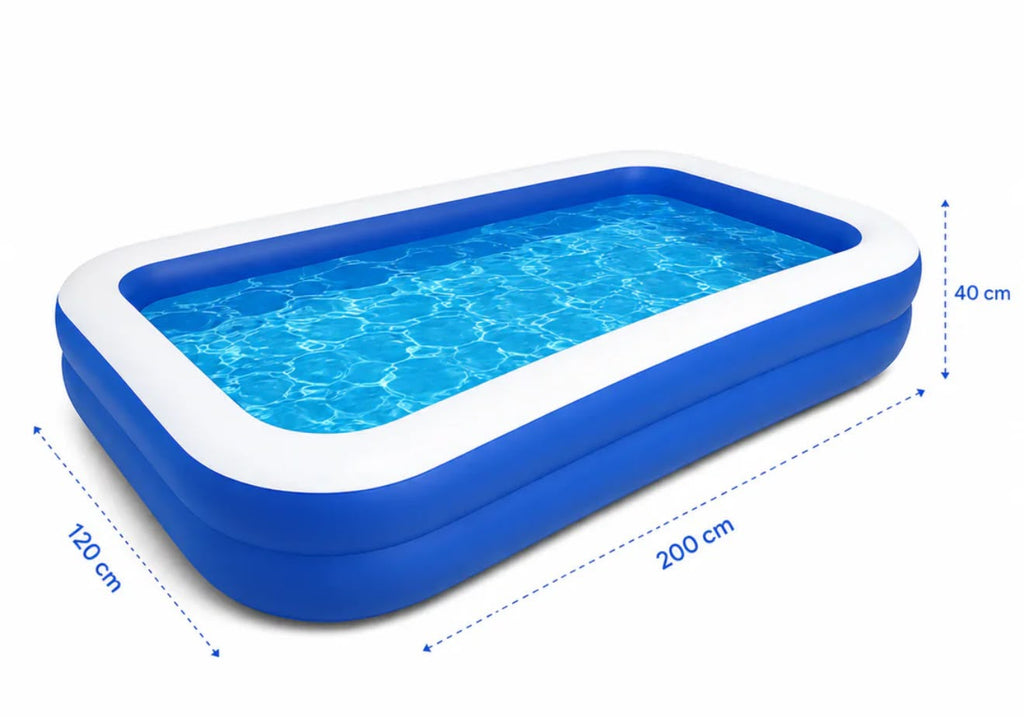 Piscină Gonflabilă Mare pentru Familie 200 x 120 x 40 cm + Pompă de Umflare CADOU | PVC Rezistent, 2 Inele de Siguranță