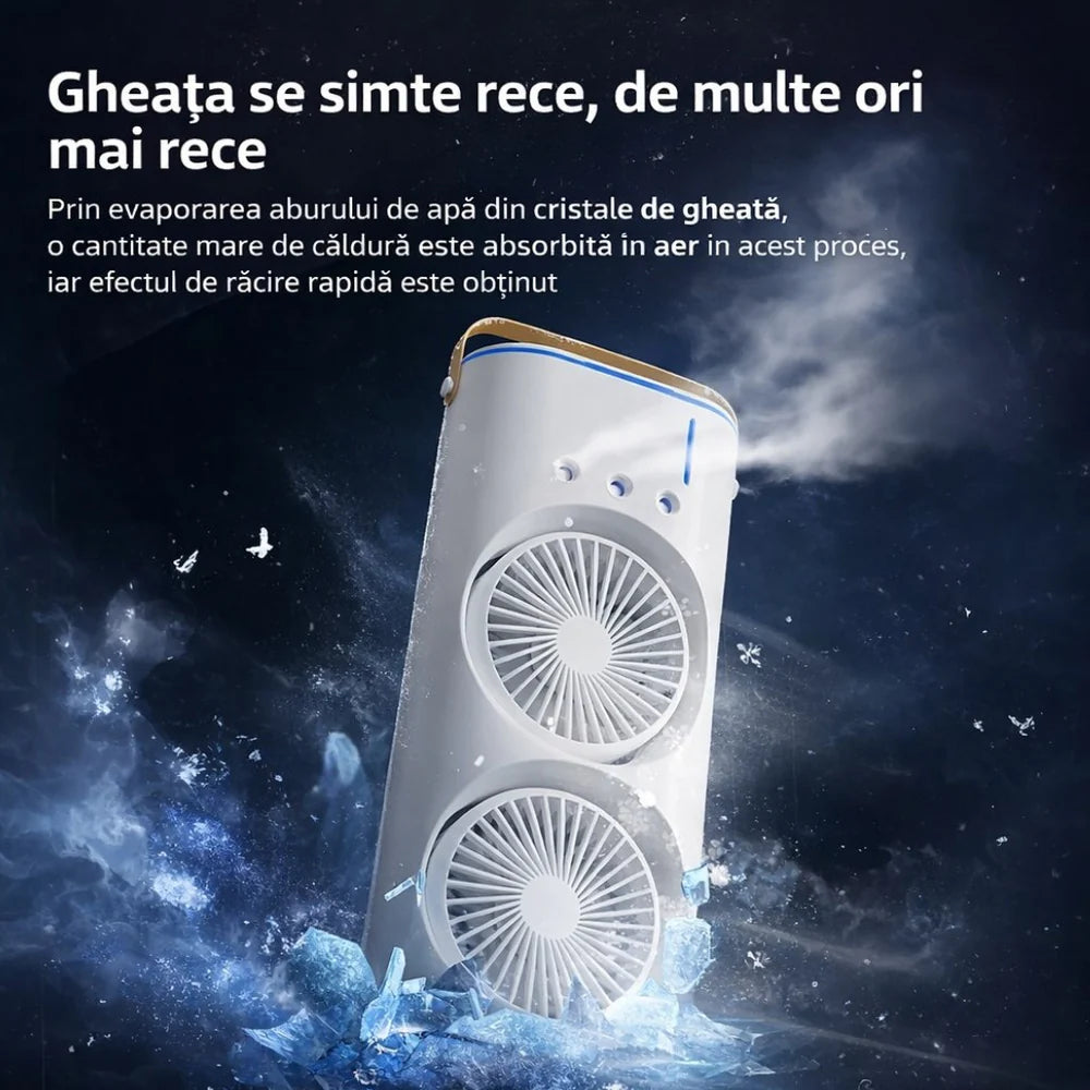 Ventilator Portabil cu Apă și Gheață USB, LED, Reîncărcabil