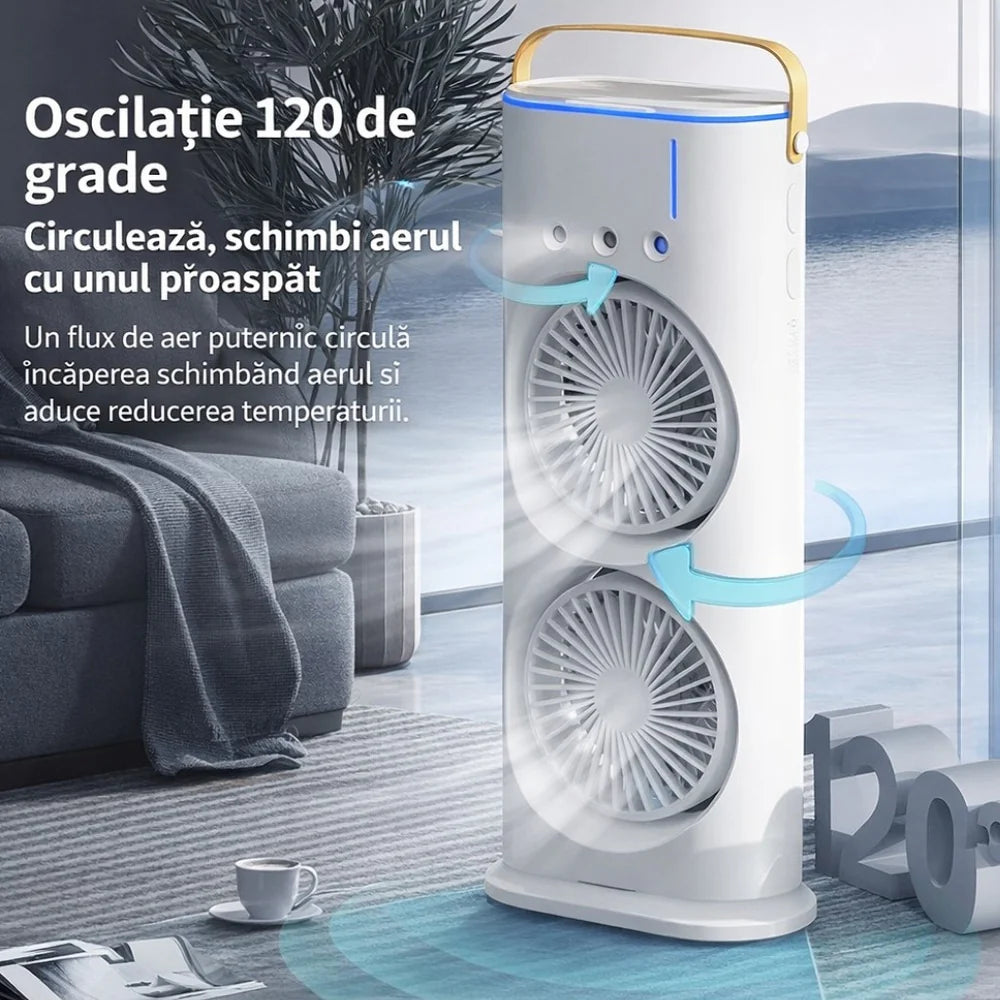 Ventilator Portabil cu Apă și Gheață USB, LED, Reîncărcabil